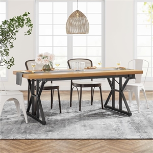 71&quot Farmhouse Dining Table for 6/Rustic Rectangular Kitchen with X-Trestle