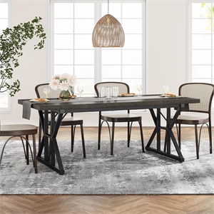 71&quot Farmhouse Dining Table for 6/Rustic Rectangular Kitchen with X-Trestle