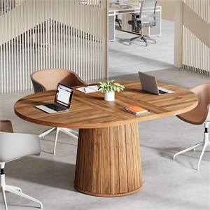 55.11&quot Oval Rustic Brown Wood Conference Table for 6/Meeting Room