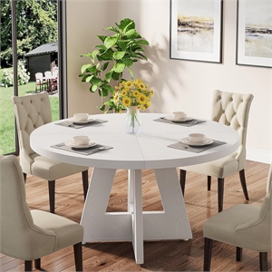 47&quot Round Farmhouse Dining Table - White Wood Kitchen for 4/Breakfast Nook