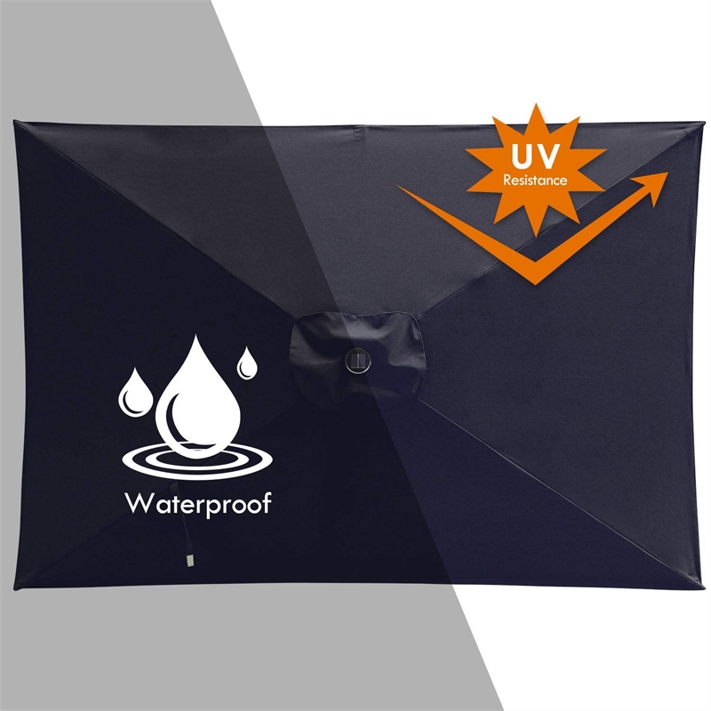 Moootto Rectangular Waterproof Fabric Patio Umbrella & Solar Lights in Navy