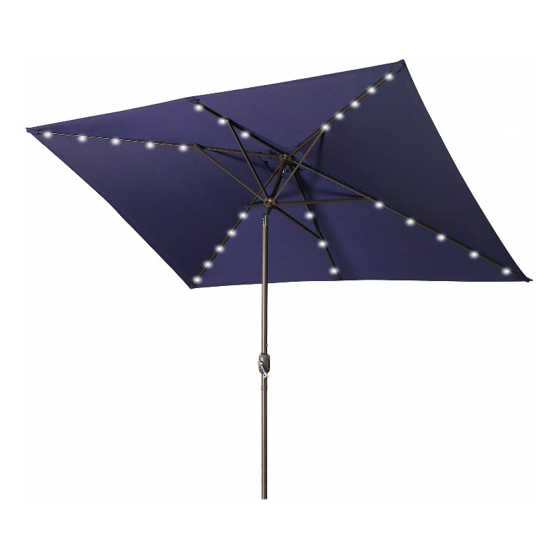 Moootto Rectangular Waterproof Fabric Patio Umbrella & Solar Lights in Navy