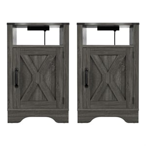 Moootto Engineered Wood Nightstand Side End Table in Dark Gray (Set of 2)
