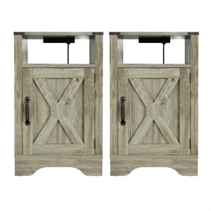 Moootto Engineered Wood Nightstand Side End Table in Light Gray (Set of 2)