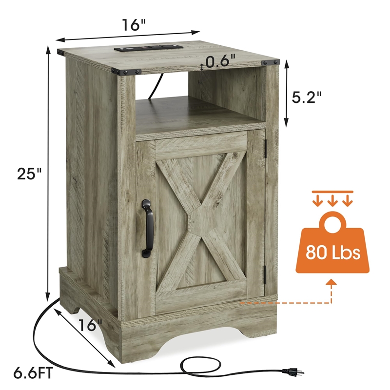Moootto Engineered Wood Nightstand Side End Table in Light Gray (Set of 2)