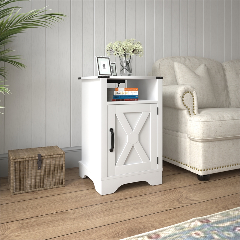 Moootto Engineered Wood Nightstand Side End Table with USB Ports in White