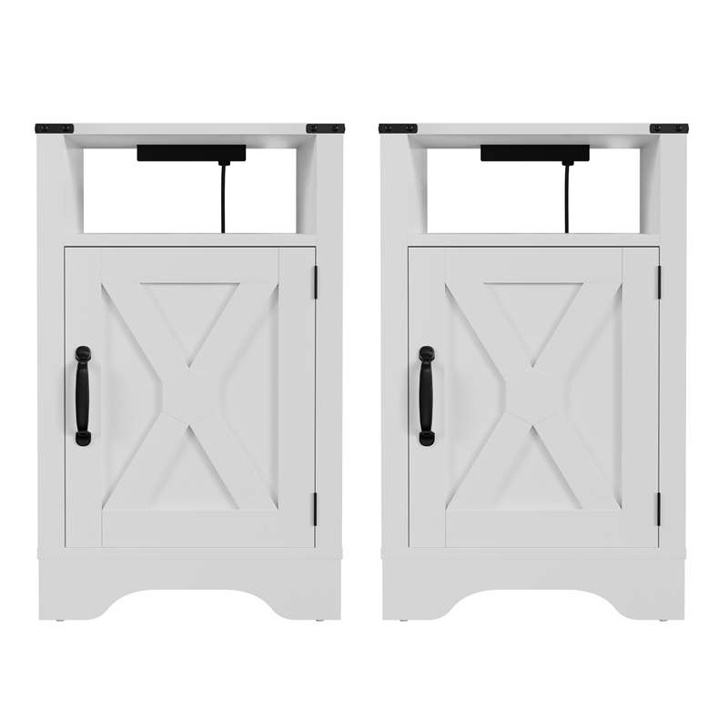 Moootto Engineered Wood Nightstand Side End Table in White (Set of 2)