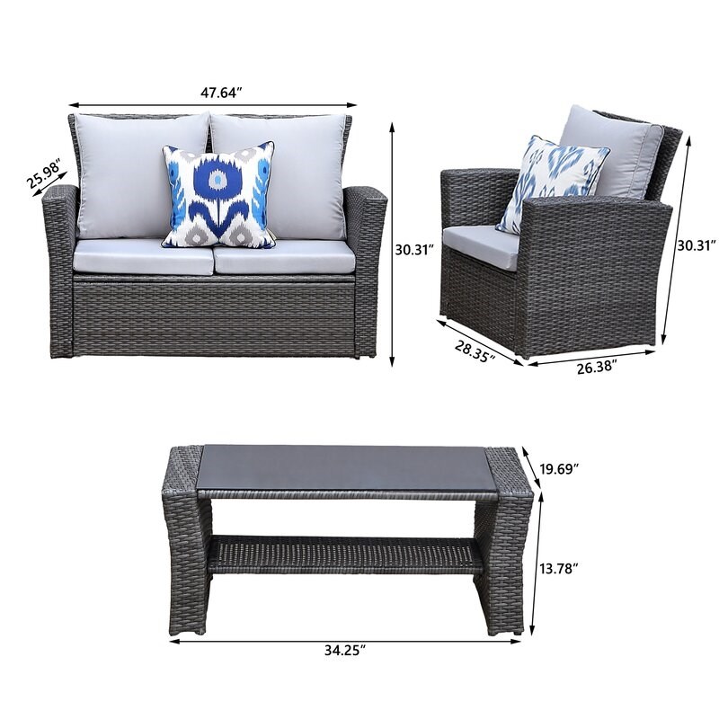 Moootto 4-Piece Modern Stainless Steel Patio Furniture Set in Gray