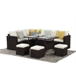 Moootto 7-Piece Modern Stainless Steel Patio Dining Sectional Sofa Set in Brown