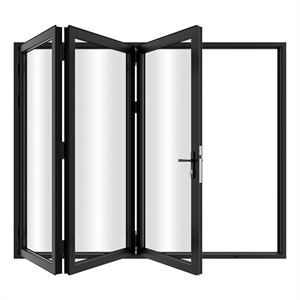 96&quot x 96&quot 3 Panels Aluminum Folding Doors In Black Folded Out From Right To Left