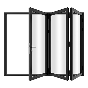 96&quot x 96&quot 3 Panels Aluminum Folding Doors In Black Folded Out From Left To Right