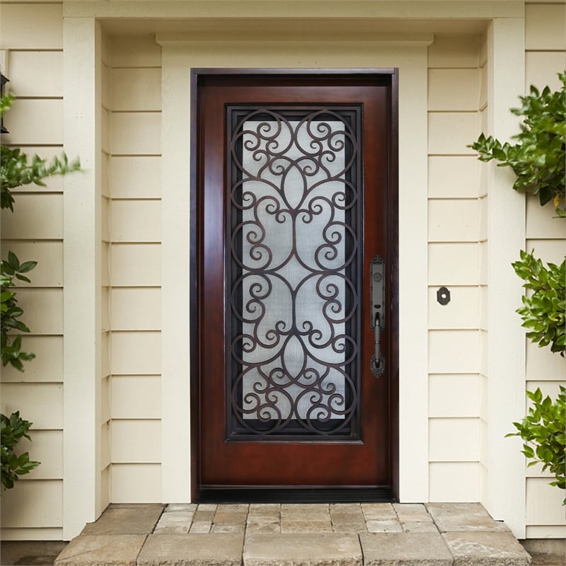 KaMic Polyurethane Swing Door with Left-Hand Single Inward in Dark Walnut