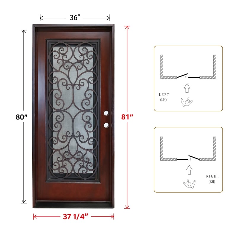 KaMic Polyurethane Swing Door with Left-Hand Single Inward in Dark Walnut