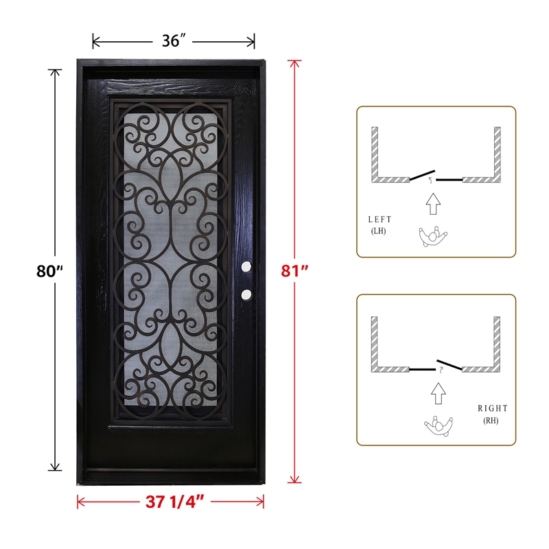 KaMic Polyurethane Swing Exterior Door with Left-Hand Single Inward in Espresso