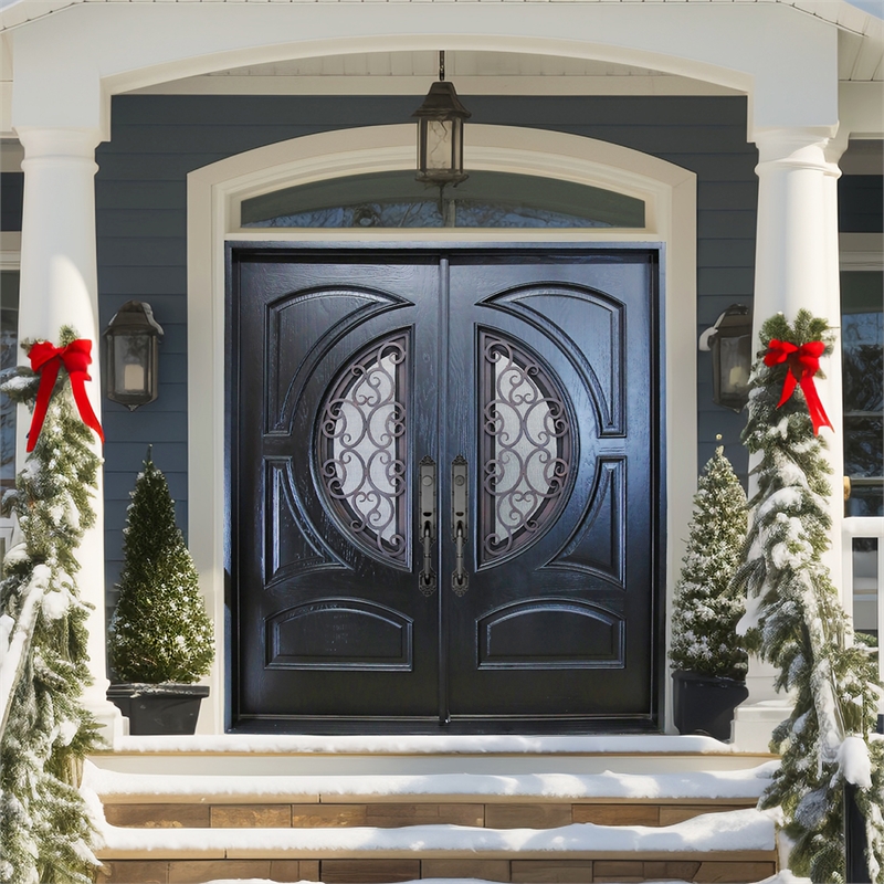 KaMic Polyurethane Swing Exterior Door with Right-Hand Double Inward in Espresso