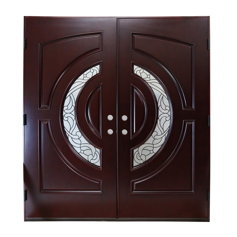 KaMic Polyurethane Swing Door with Right-Hand Double Inward in Dark Walnut