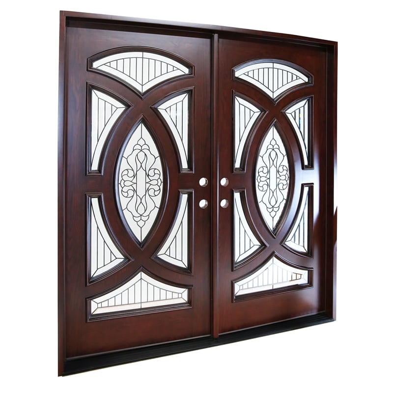 KaMic Polyurethane Swing Door with Left-Hand Double Inward in Dark Walnut