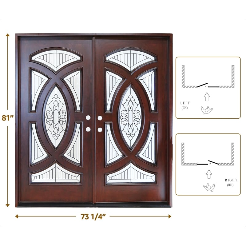 KaMic Polyurethane Swing Door with Right-Hand Double Inward in Dark Walnut