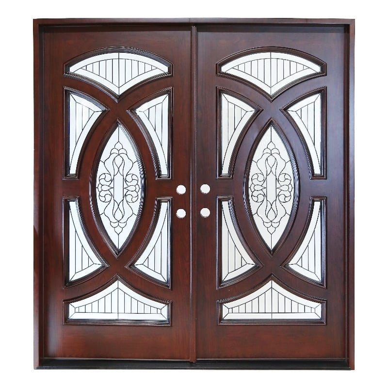 KaMic Polyurethane Swing Door with Right-Hand Double Inward in Dark Walnut