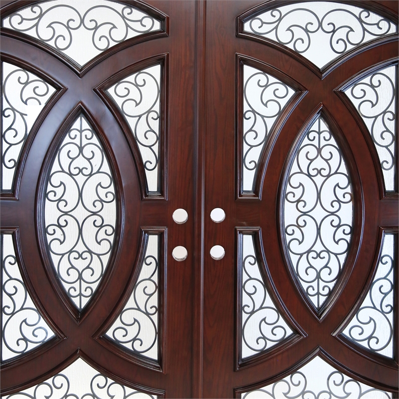 KaMic Polyurethane Swing Door with Right-Hand Double Inward in Dark Walnut