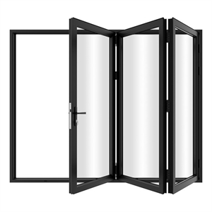 108&quotx 96&quot 3 Panels Aluminum Folding Doors in Black Folded Out from Left to Right