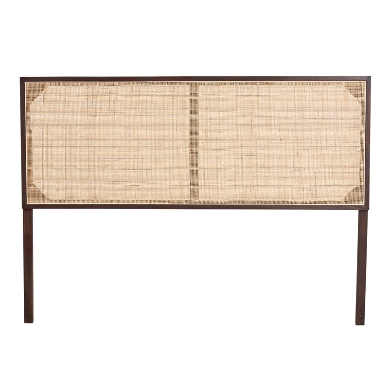 bali & pari Aurelia Dark Brown Bayur Wood and Rattan Queen Size Headboard