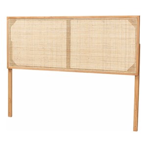 bali & pari Aurelia Brown Finished Bayur Wood and Rattan Queen Size Headboard