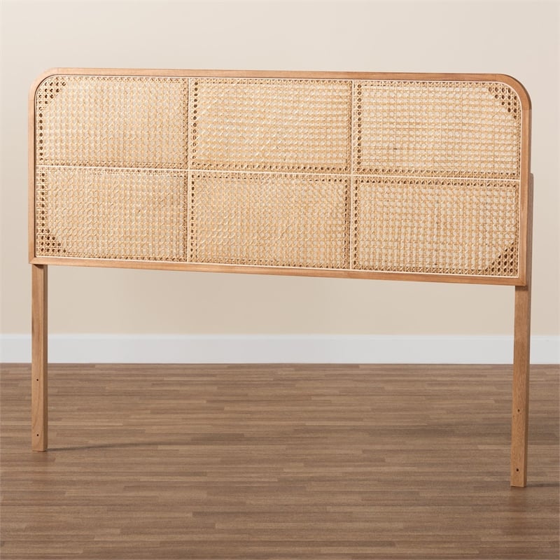 bali & pari Lainer Brown Finished Bayur Wood and Rattan Queen Size Headboard