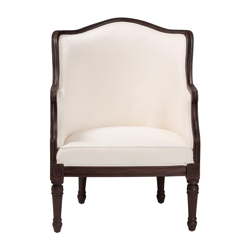 bali & pari Ornella Beige Fabric and Dark Brown Finished Wood Accent Chair