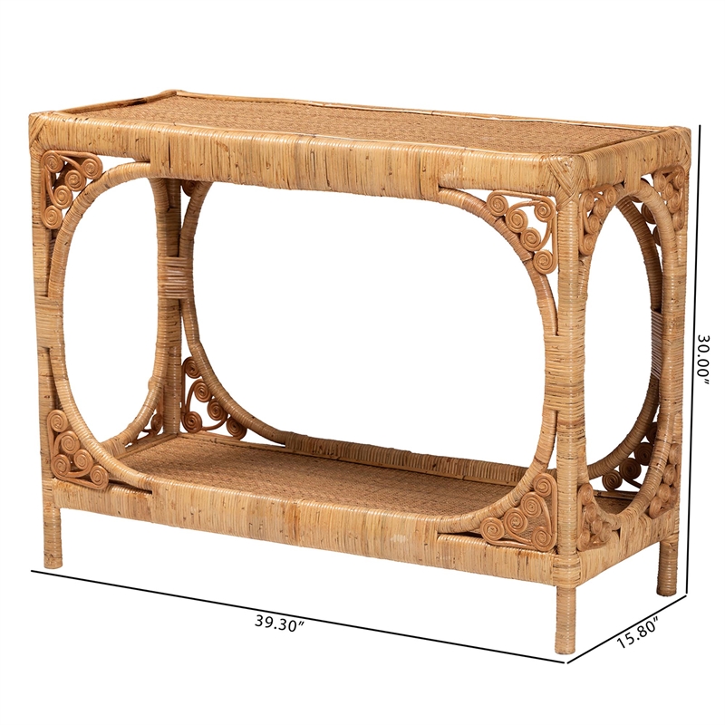 bali & pari Ramona 1-Shelf Modern Rattan Console Table in Light Honey Brown