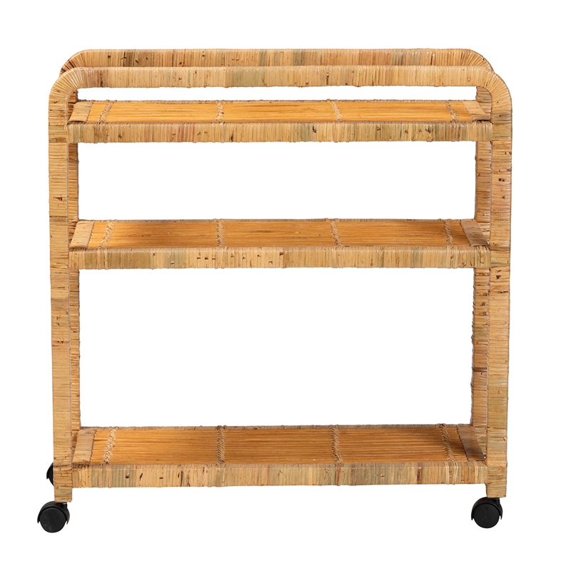 bali & pari Delphine Modern Bohemian Rattan Kitchen Cart in Natural Brown