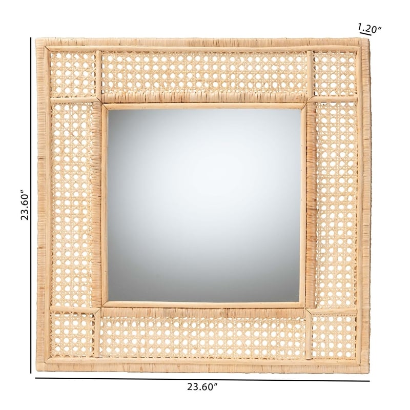 bali & pari Josepha Square Rattan Accent Wall Mirror in Natural Brown