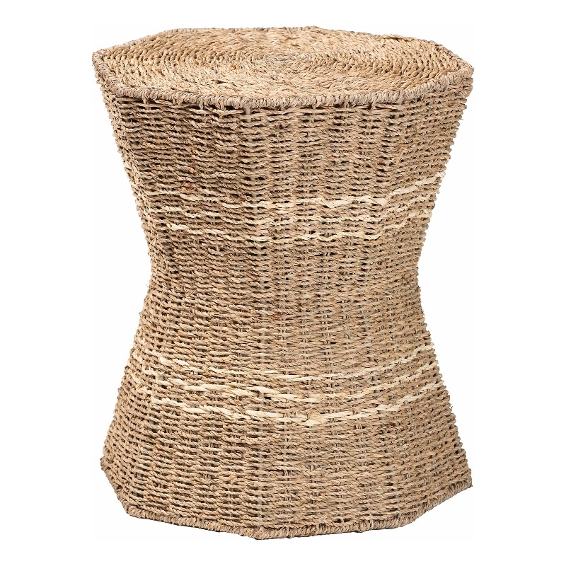 bali & pari Idoya Octagon Seagrass & Metal End Table in Natural Brown