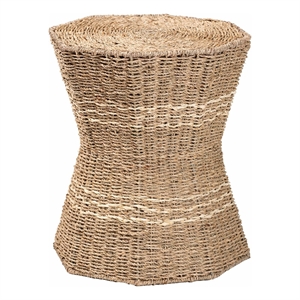 bali & pari Idoya Octagon Seagrass & Metal End Table in Natural Brown