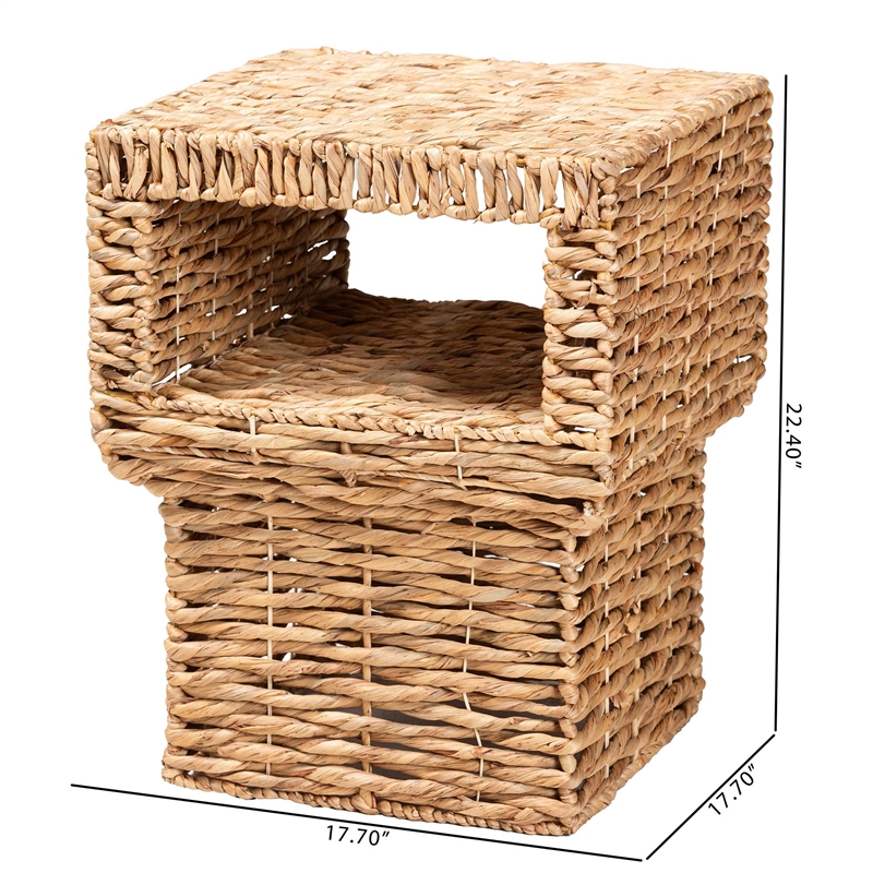 bali & pari Raziel Square Seagrass & Wood End Table in Natural Brown