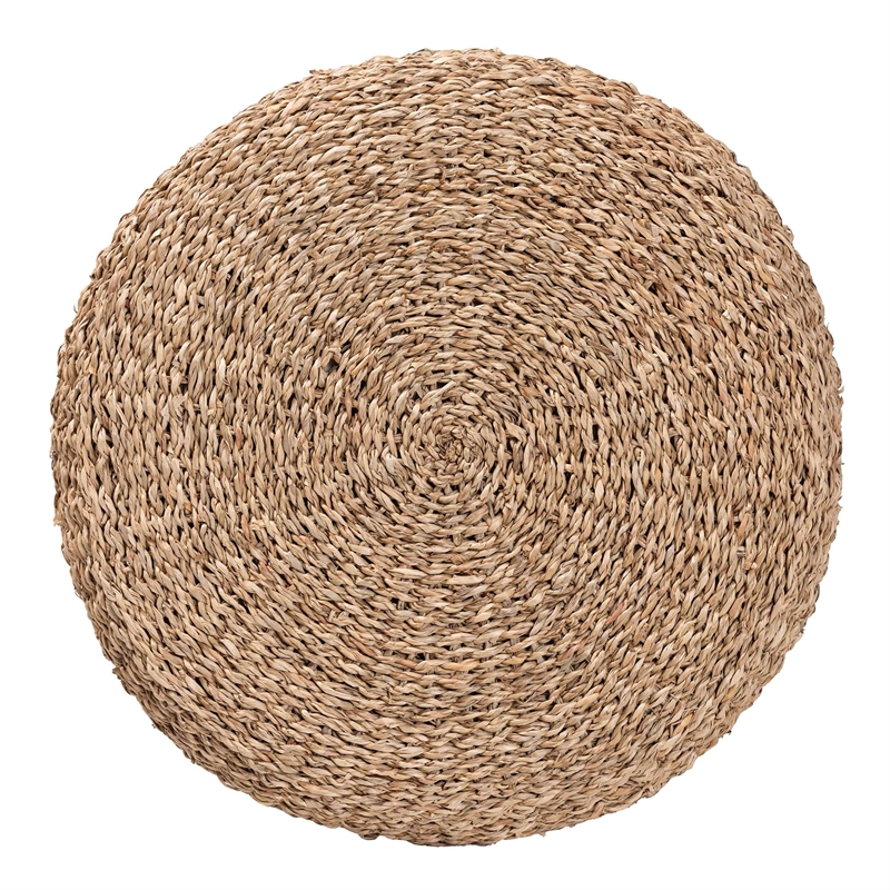 bali & pari Wickham Round Seagrass Rattan Ottoman Footstool in Natural Brown
