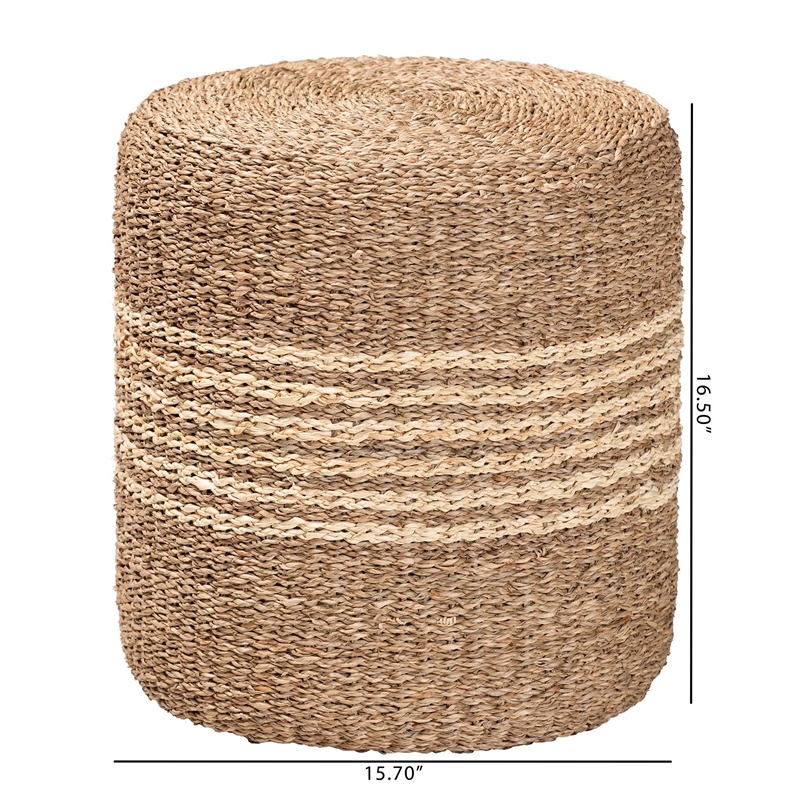 bali & pari Wickham Round Seagrass Rattan Ottoman Footstool in Natural Brown