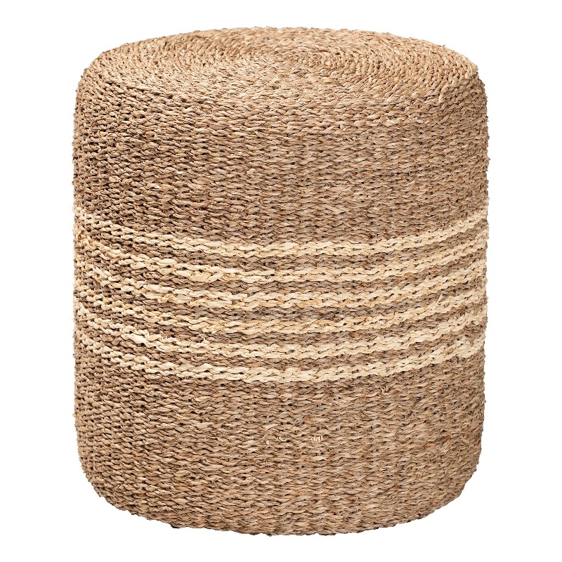 bali & pari Wickham Round Seagrass Rattan Ottoman Footstool in Natural Brown