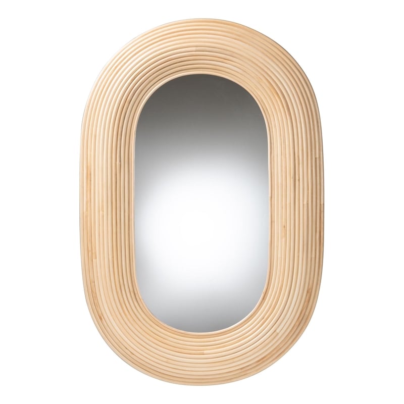 bali & pari Drucilla Bohemian Natural Brown Rattan Oval Accent Wall Mirror