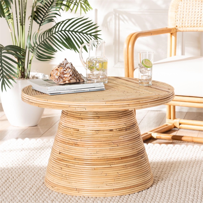 bali & pari Bella Bohemian Natural Rattan and Mahogany Wood Coffee Table