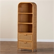 bali & pari Curacao Modern Bohemian Light Honey Rattan 2-Drawer Bookcase