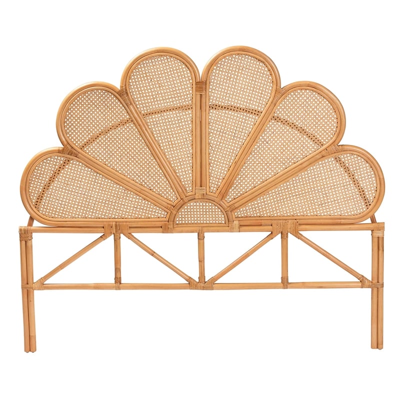 bali & pari Flower Modern Bohemian Honey Rattan Queen Size Standalone Headboard