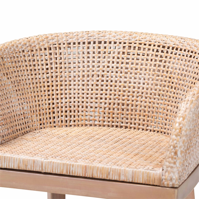 bali & pari Papua Antique White Washed Rattan and Mahogany Wood Counter Stool