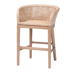 bali & pari Papua Antique White Washed Rattan and Mahogany Wood Counter Stool