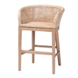 bali & pari Papua Antique White Washed Rattan and Mahogany Wood Counter Stool