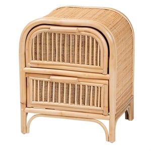bali & pari Adrika Bohemian Natural Rattan 2-Drawer Nightstand