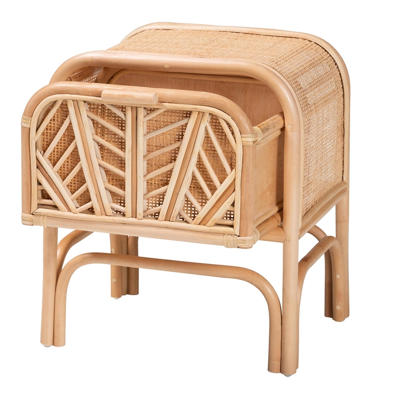 bali & pari Carabella Bohemian Natural Rattan 1-Drawer Nightstand