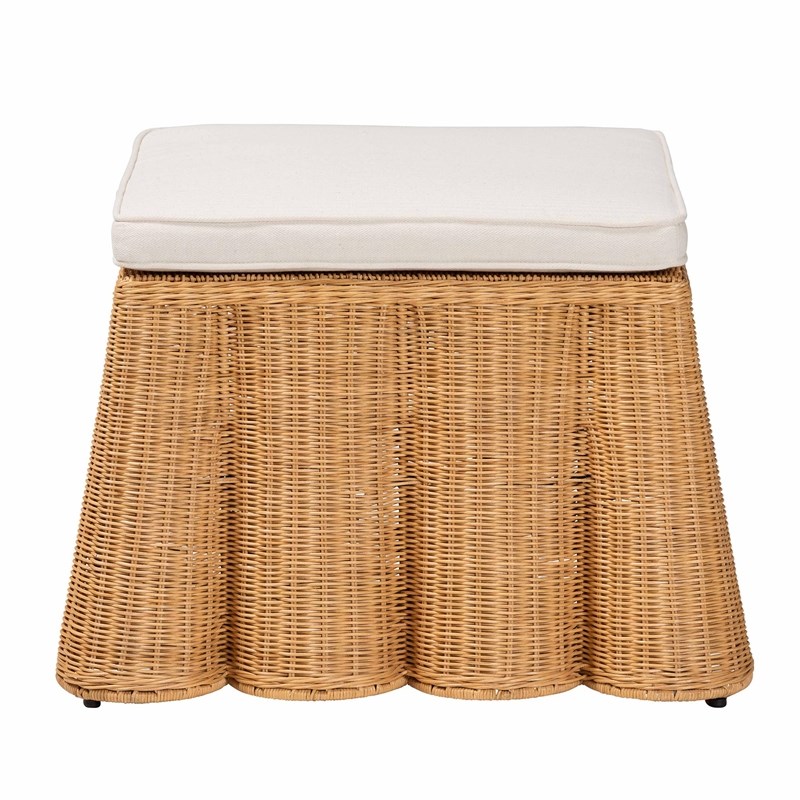 bali & pari Palm Bohemian Honey Scallop Rattan Ottoman