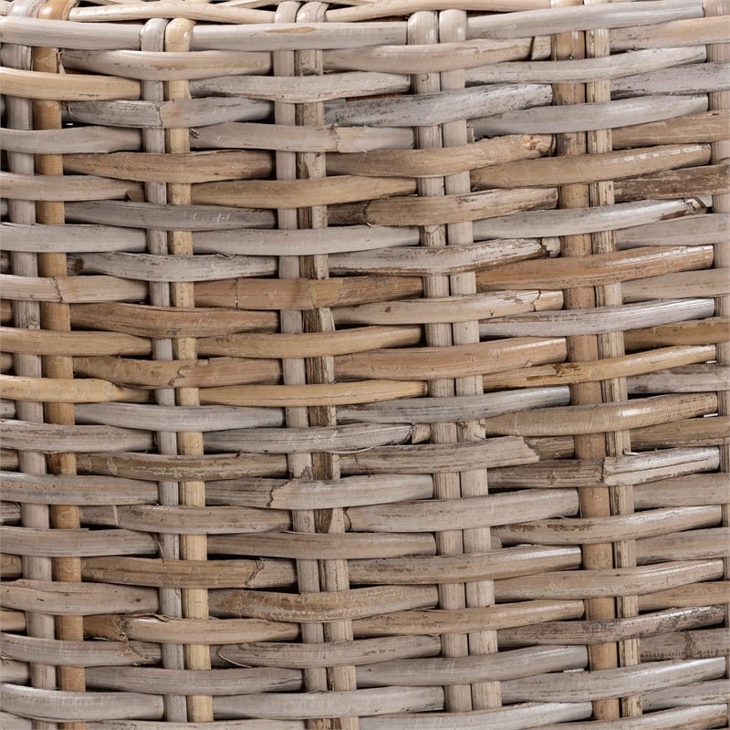 bali & pari Enver Bohemian Gray Kubu Rattan and Mahogany Wood Counter Stool