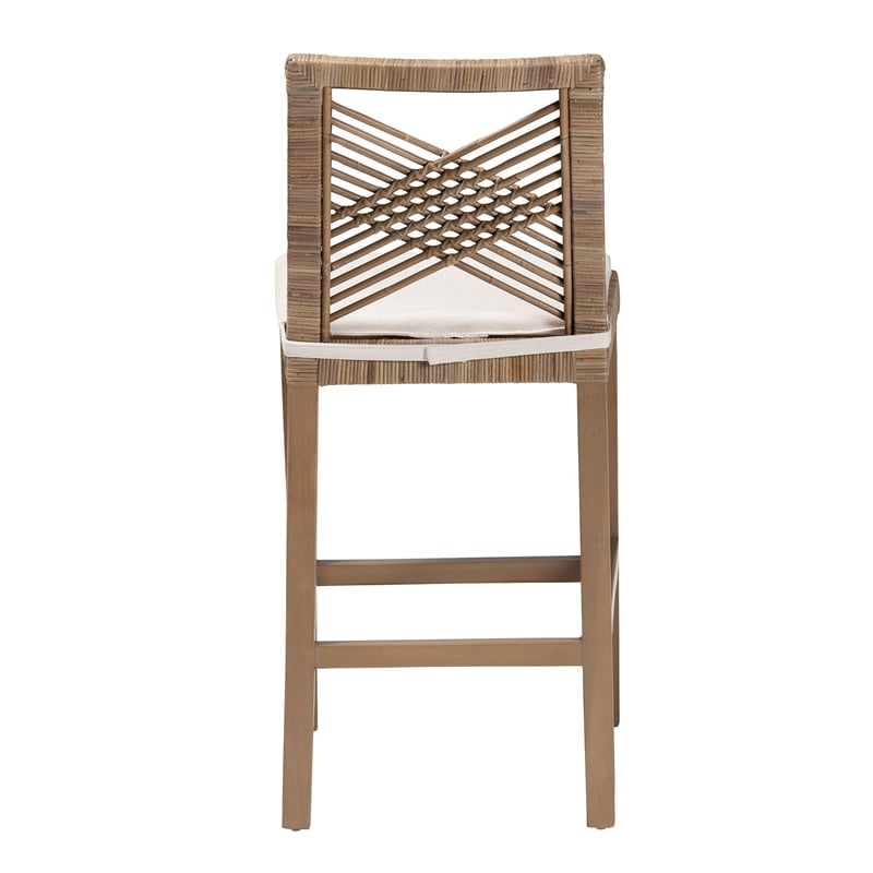 bali & pari Poltak Gray Natural Kubu Rattan and Mahogany Wood Counter Stool